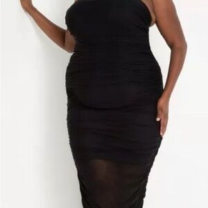 Eloquii Black Strapless Ruched Cocktail Dress